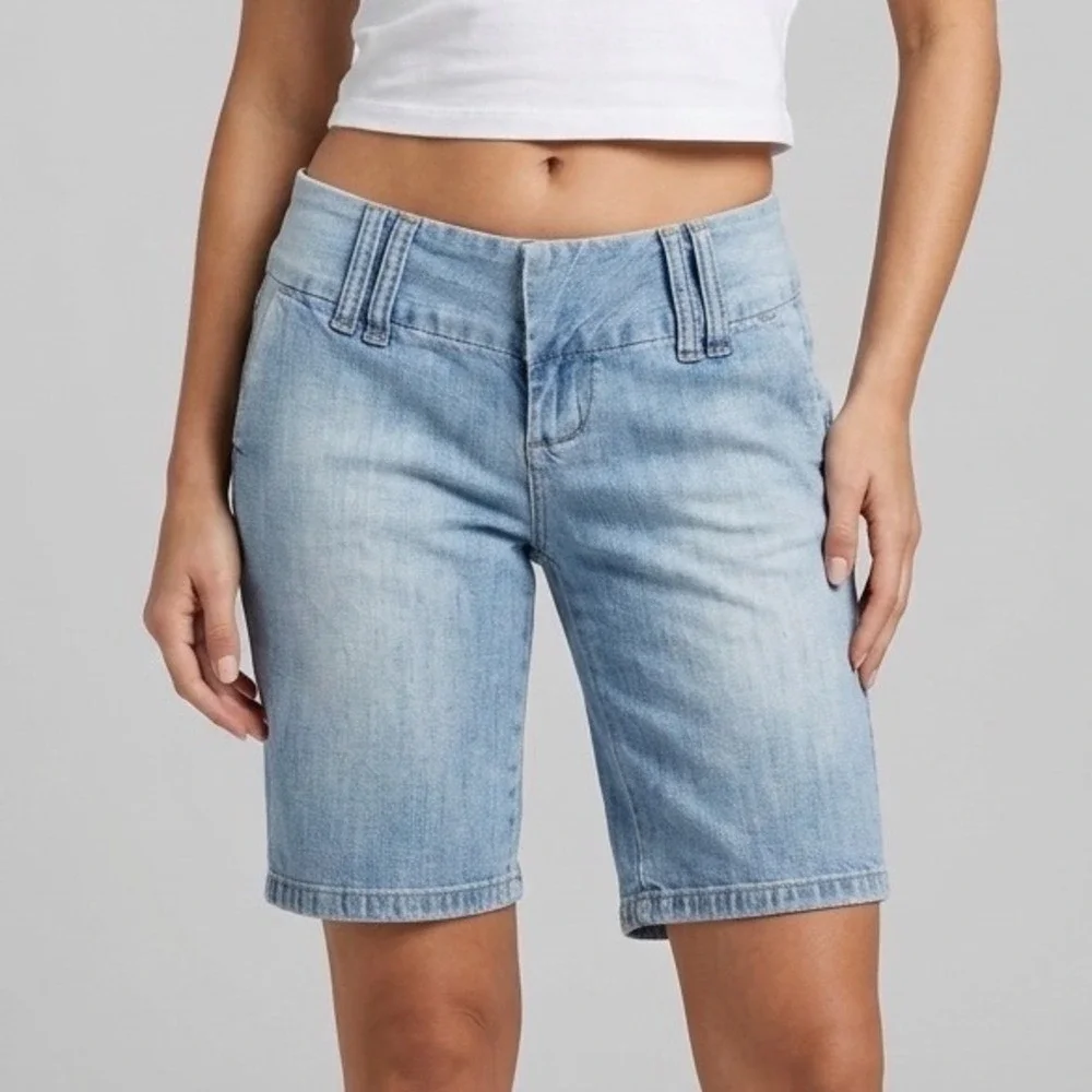 Vtg‎ 90s Y2K Spacegirlz Denim Bermuda Shorts Sz 3 Low Rise Faded Jean Long Indie